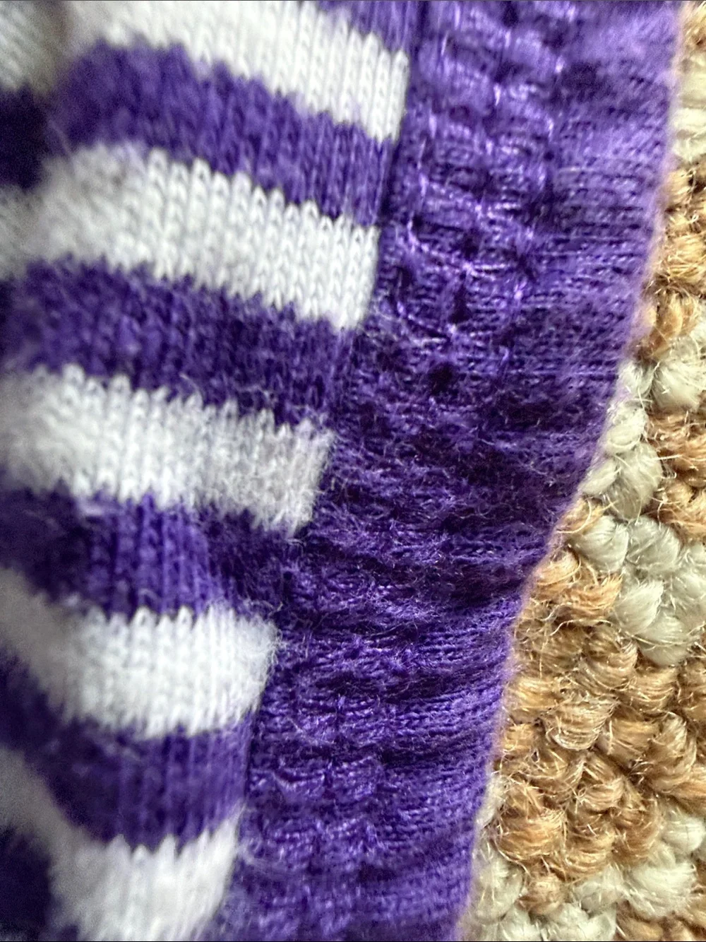 TCU Striped Throw Blanket in Purple. and White with Purple Trim Baby Blanket